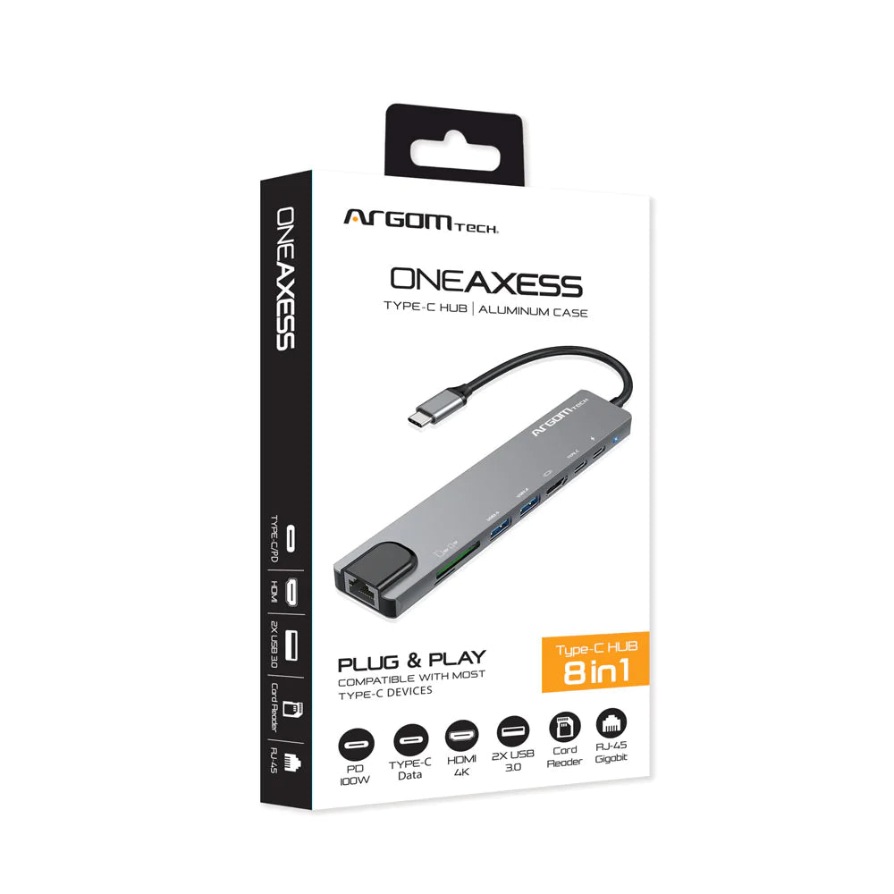 ARGOM 8 in 1 TYPE-C HUB ONE AXESS SD/TF/HDMI/2XUSB/3.0/RJ45/PD/TYPE-C