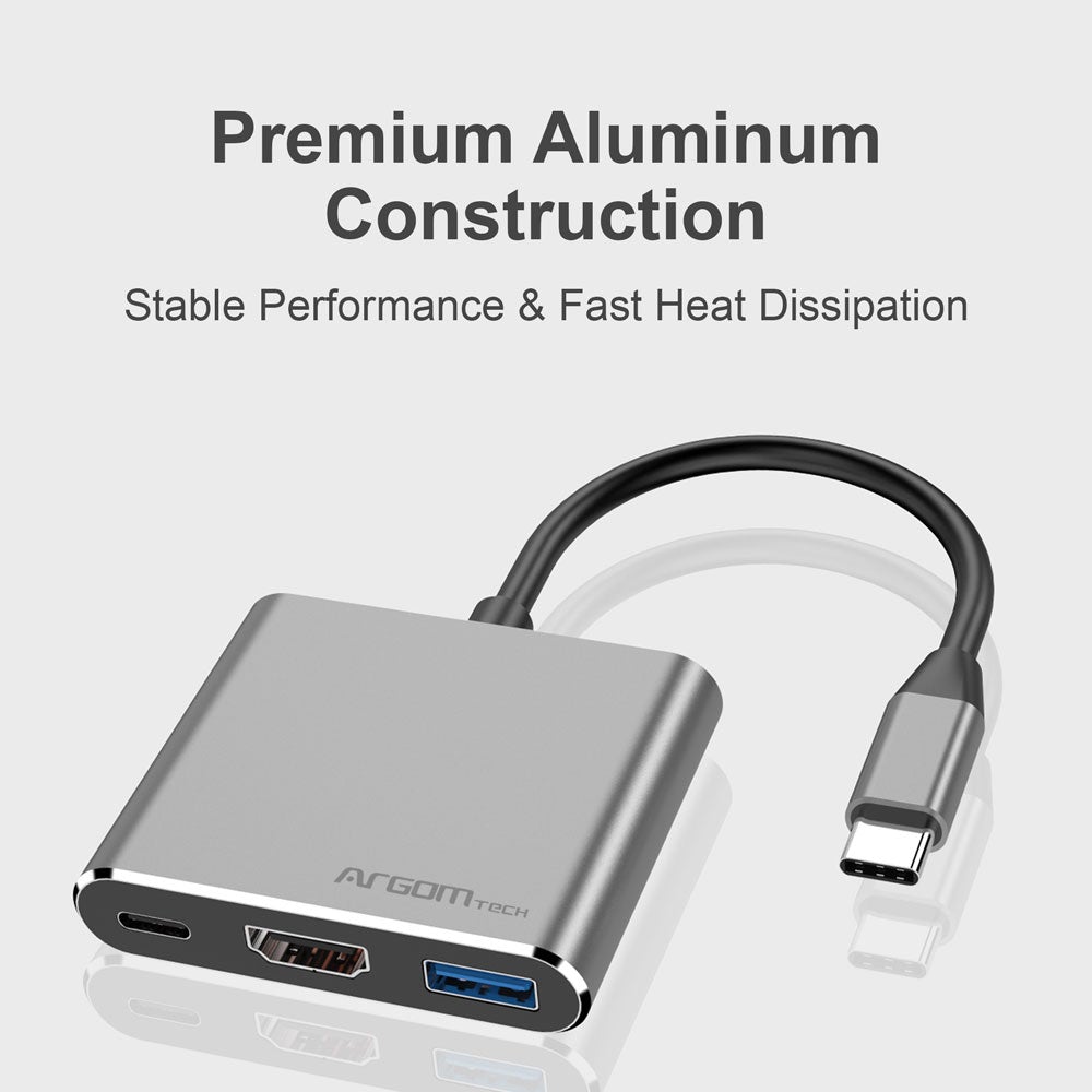 ARGOM 3 in 1 TYPE-C HUB ONEAXESS - ALUMINUMM CASE / PLUG & PLAY TYPE-C PD / USB 3.0 / HDMI 4K